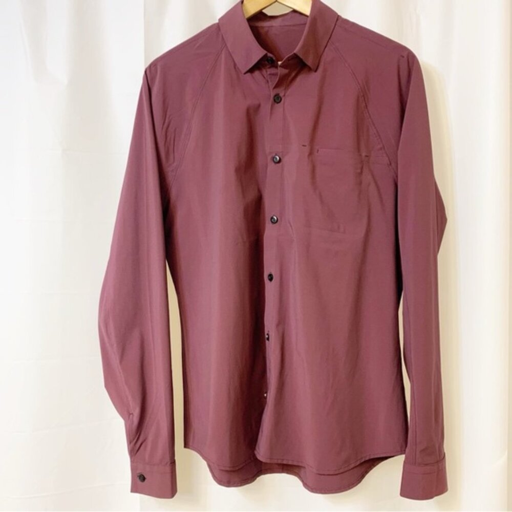 Lululemon Voyage Long Sleeve Buttondown Wee Stripe Black Cherry Prep Red Medium